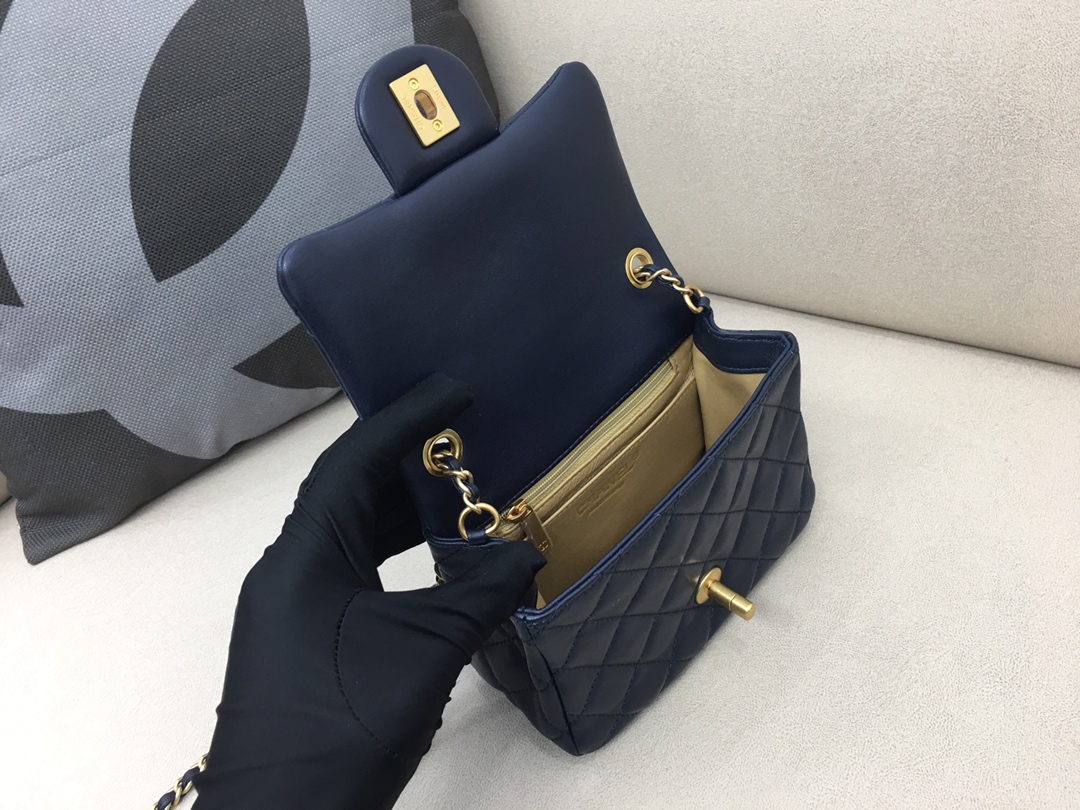 Mini Classic Flap Lambskin Bag AS1786 Dark Blue/Gold